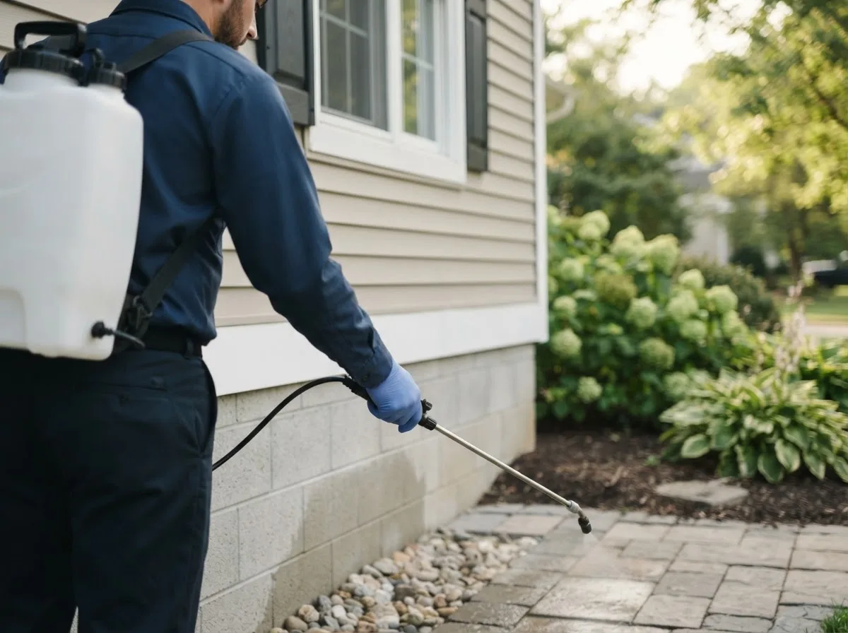 Pest control technician inspecting a home in Woodstock, CT